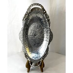 Tulip Tray Rodney Kent Hand Wrought Creations Hammered Aluminum Handles #404 VTG